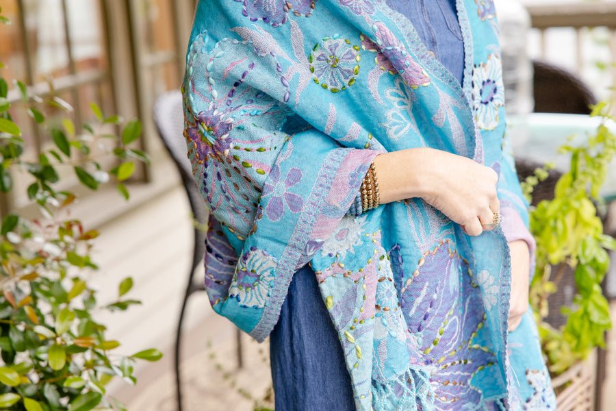 Aqua Blossom Shawl