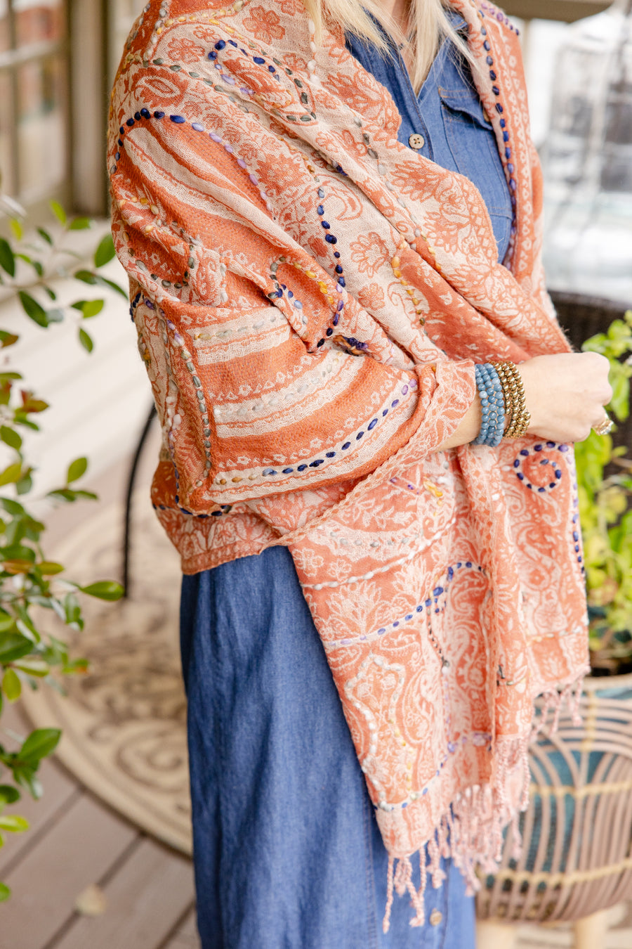 Woven Embroidered Wool Wrap