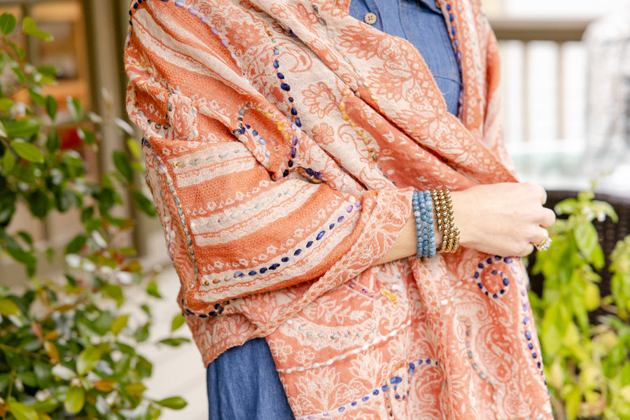 Woven Embroidered Wool Wrap