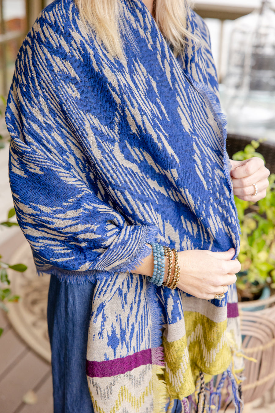 Embroidered Woven Wool Wrap with Tassels