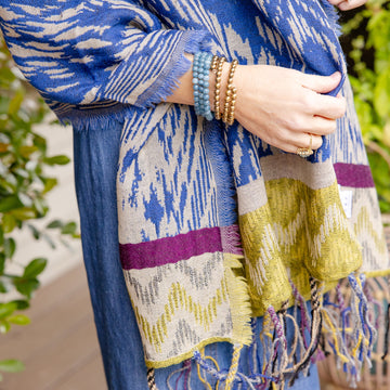 Embroidered Woven Wool Wrap with Tassels