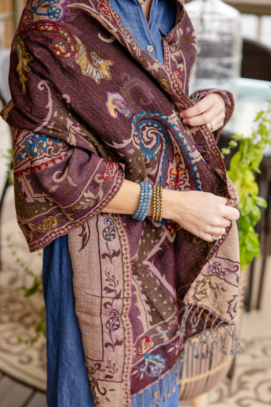 Woven Embroidered Wool Wrap