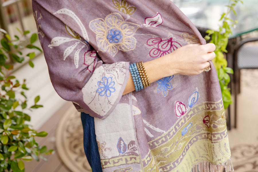 Woven Embroidered Wool Wrap