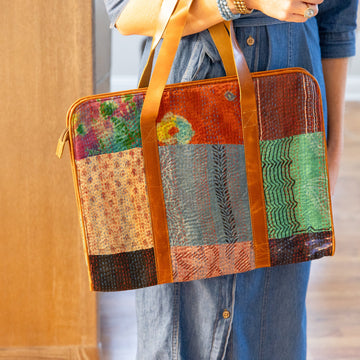 Handcrafted Silk Patch Kantha Work Laptop Bag
