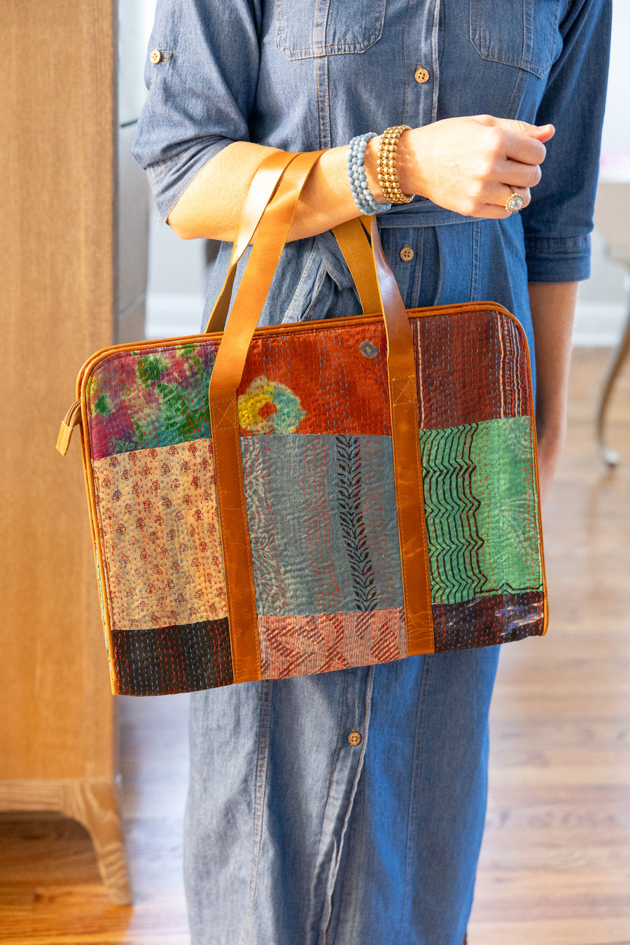 Handcrafted Silk Patch Kantha Work Laptop Bag