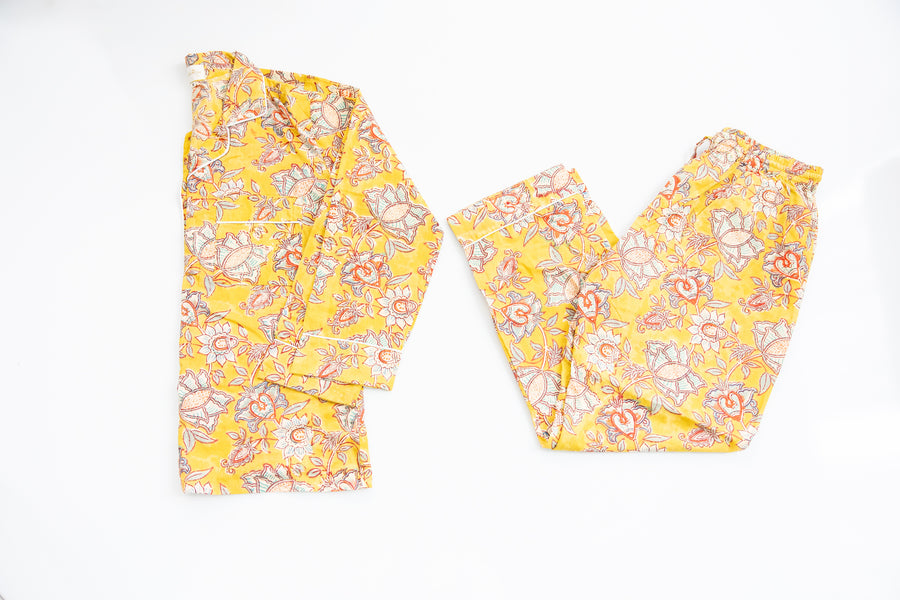 Canary Blooms Block Print Pajama Set - Pants