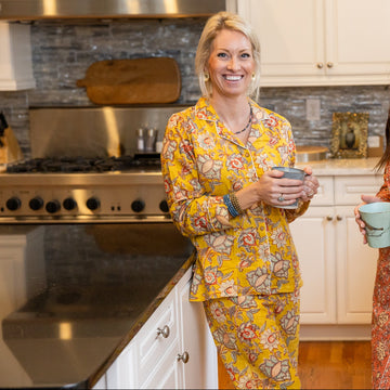 Canary Blooms Block Print Pajama Set - Pants