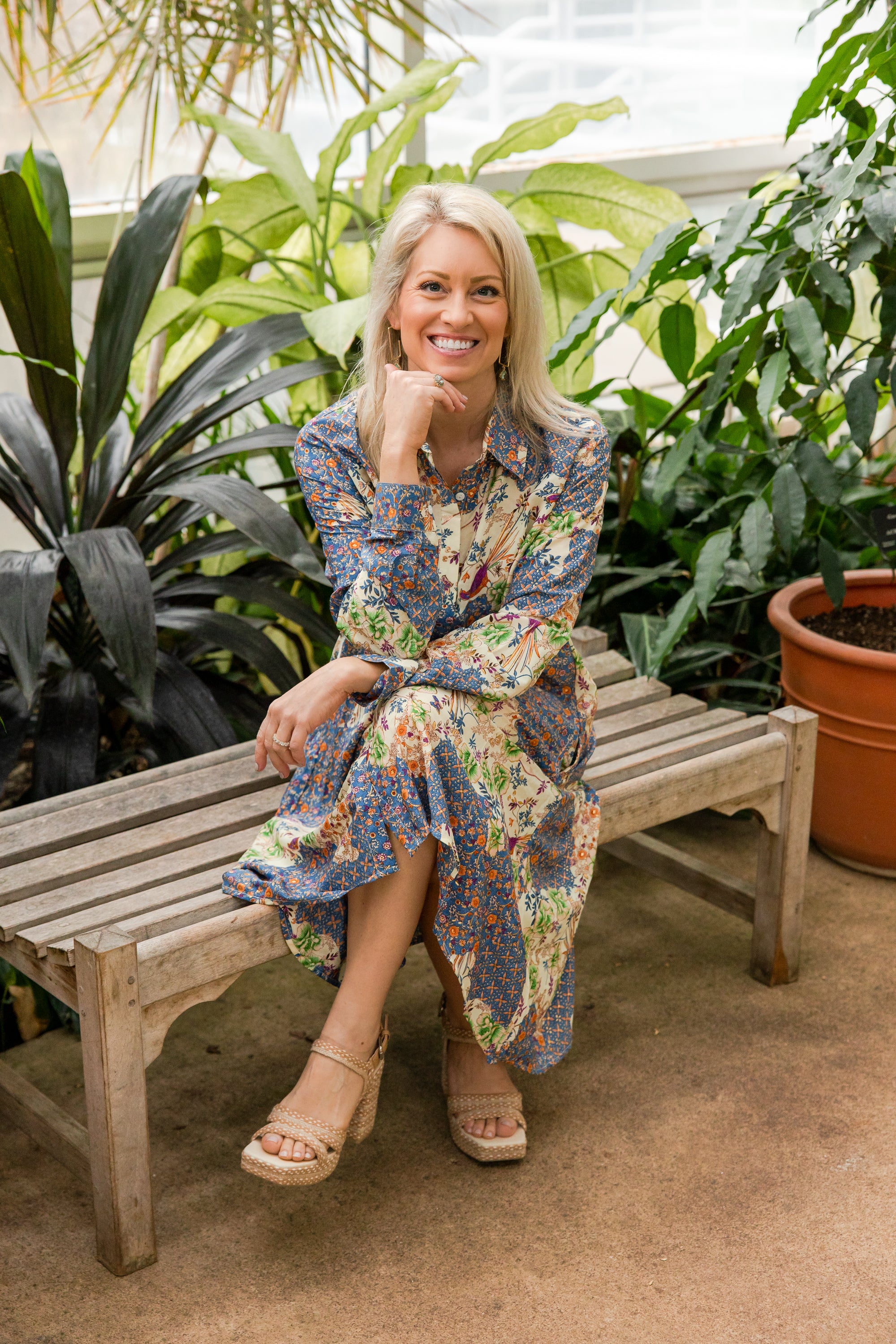 Blue Birds Silk Shirt High Low Shirt Dress