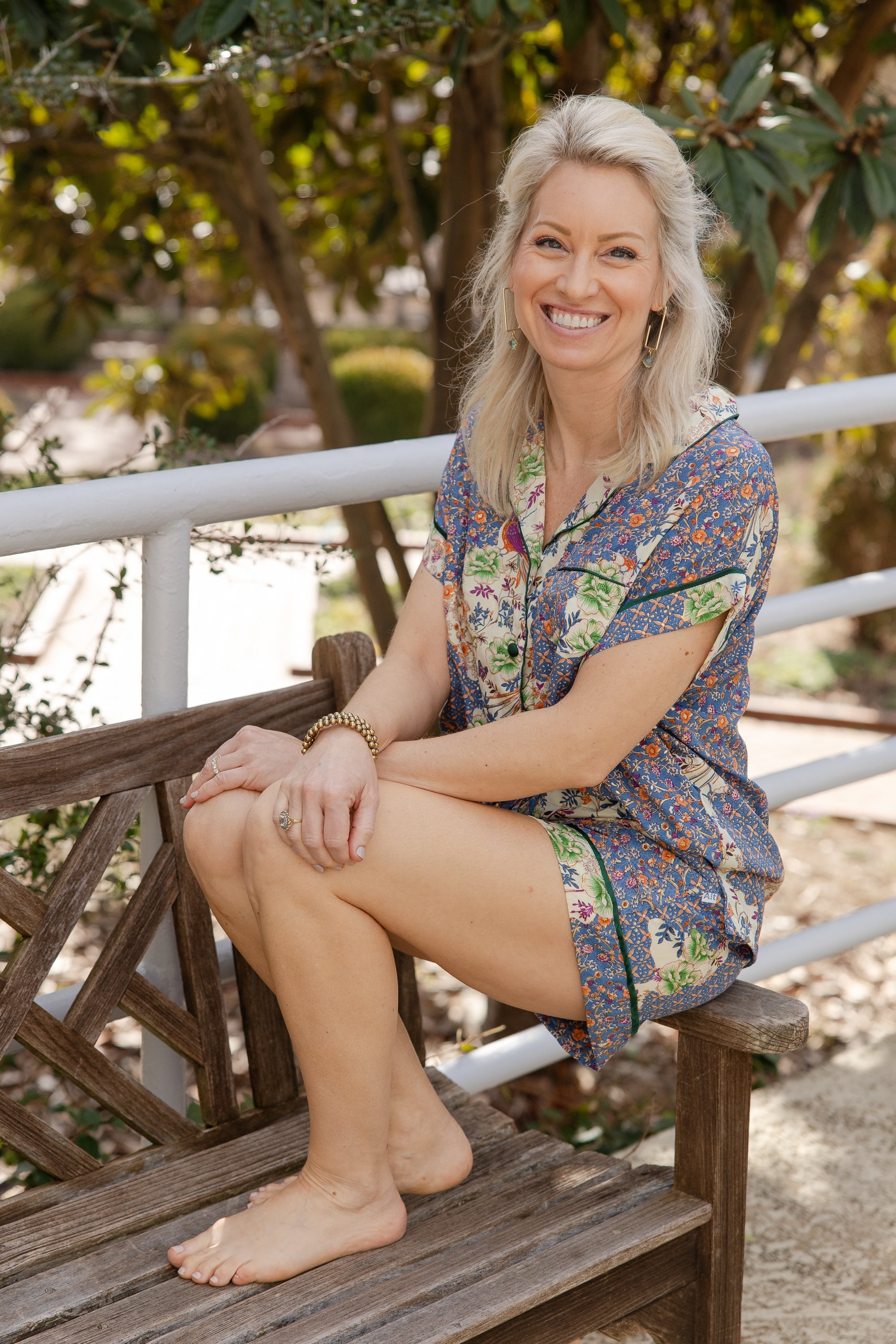 Blue Bird Bloom Art Silk Pajama Set