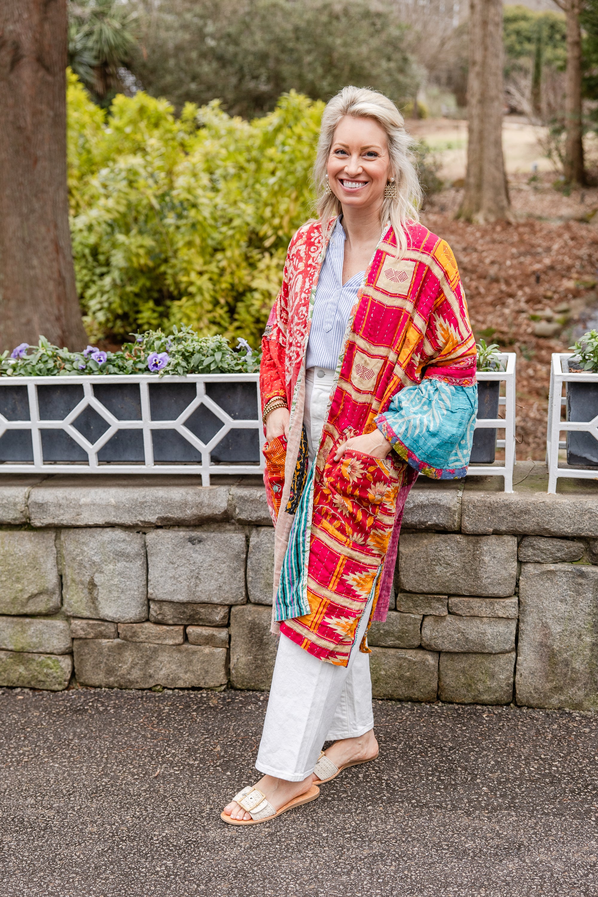 Reversible Kantha Stitch Kaftan Midi