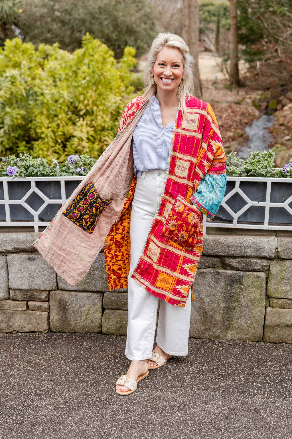 Reversible Kantha Stitch Kaftan Midi