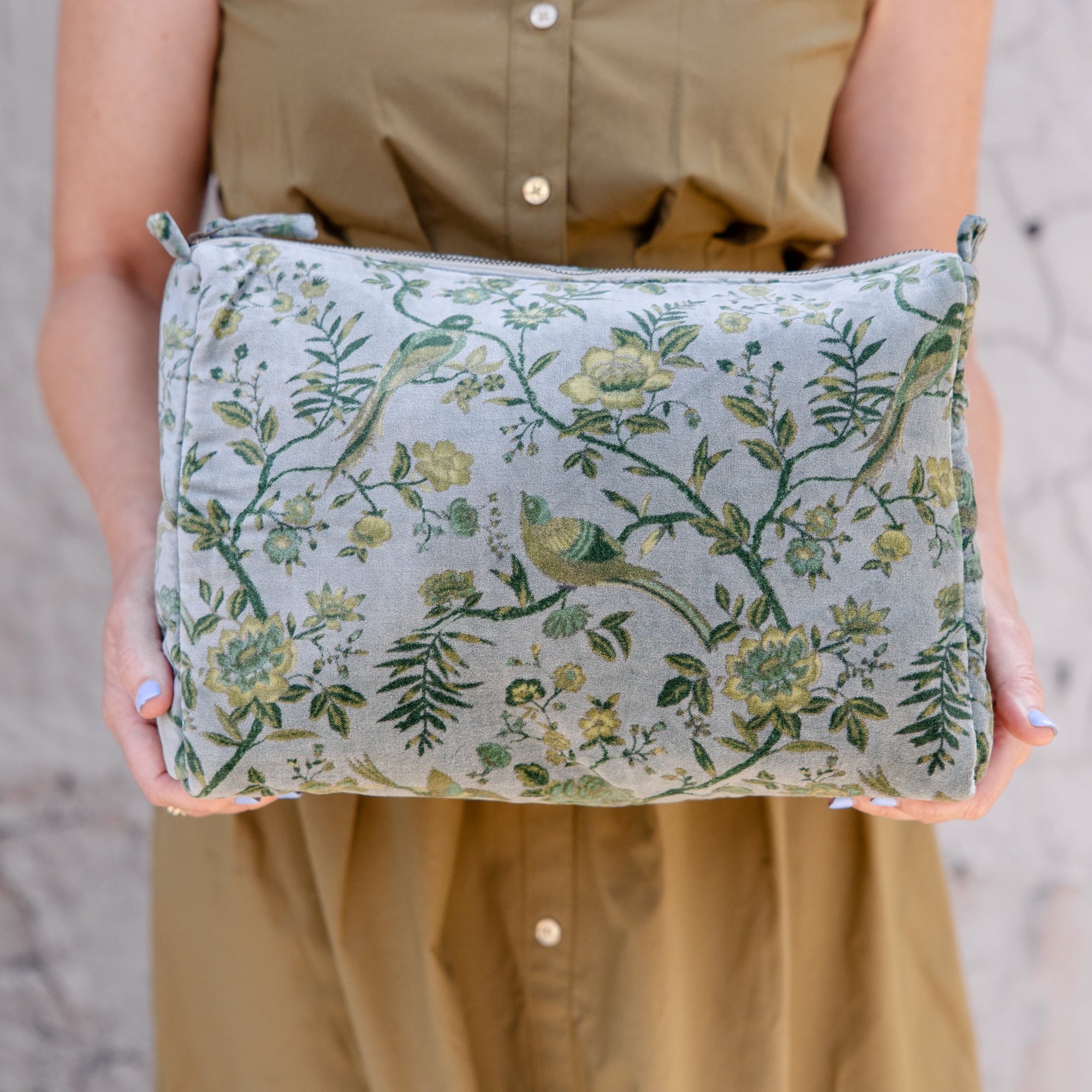 Verdant Meadow Velvet Cosmetic Pouch-Large