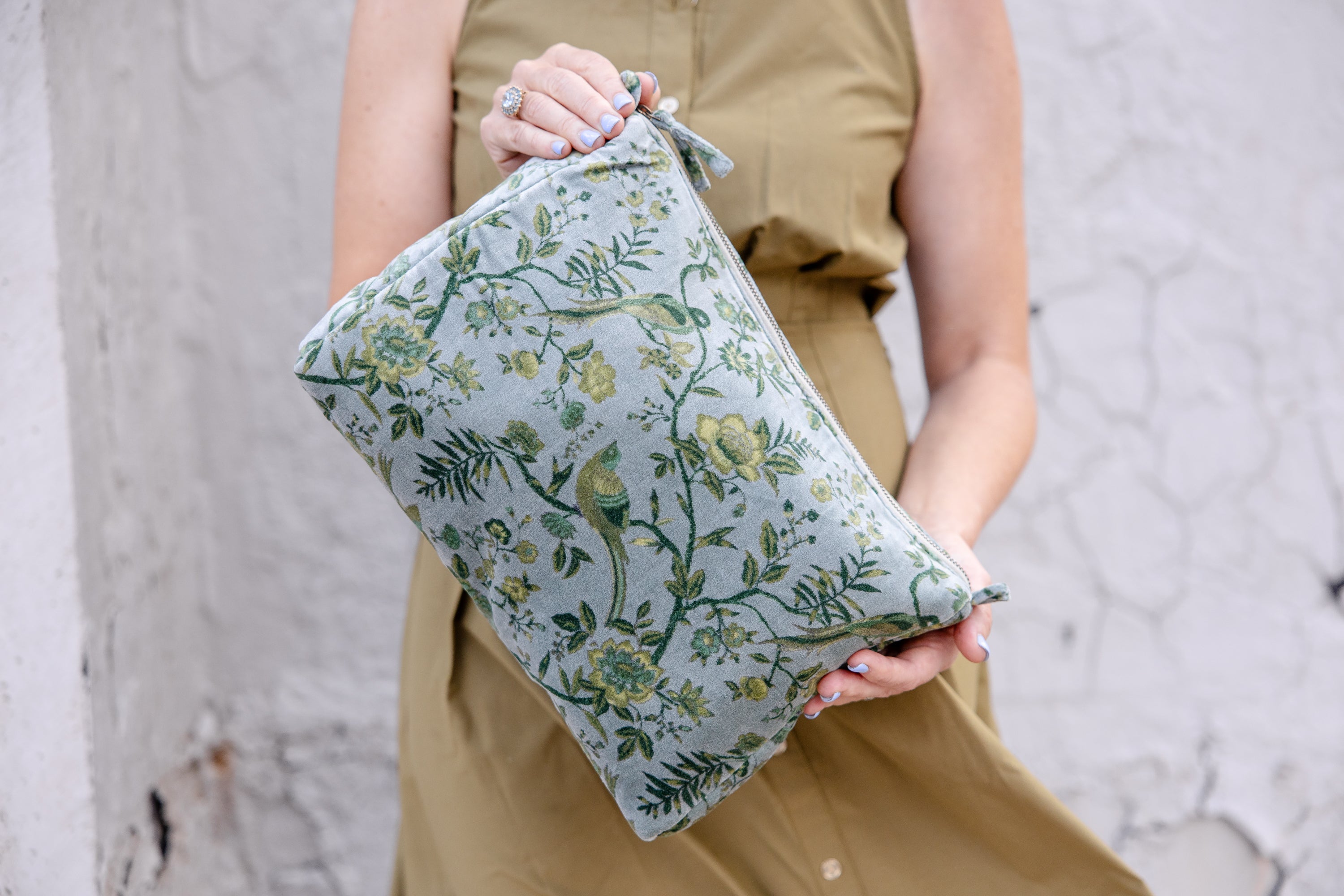 Verdant Meadow Velvet Cosmetic Pouch-Large