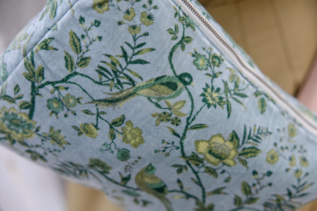 Verdant Meadow Velvet Cosmetic Pouch-Large