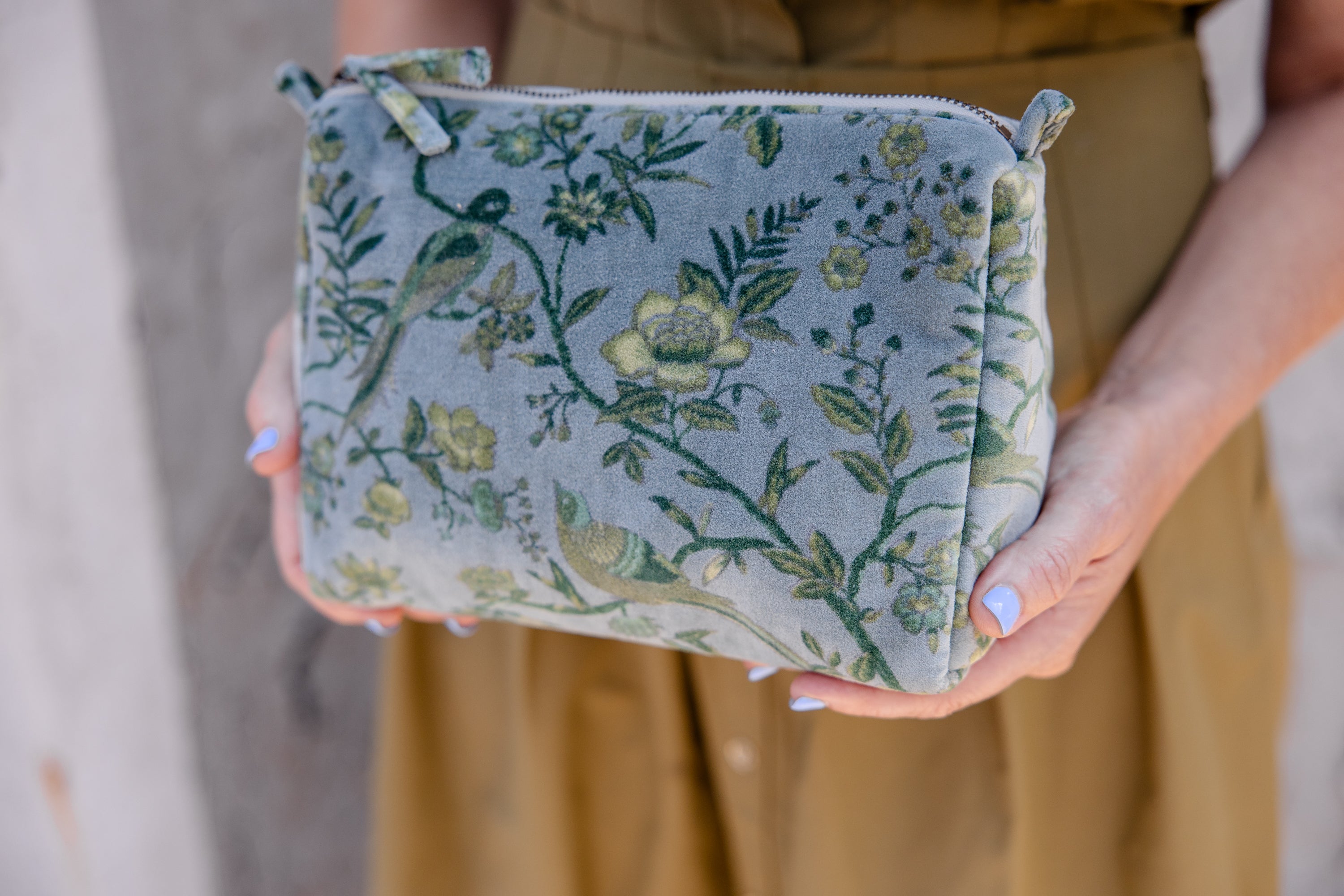 Verdant Meadow Velvet Cosmetic Pouch-Small