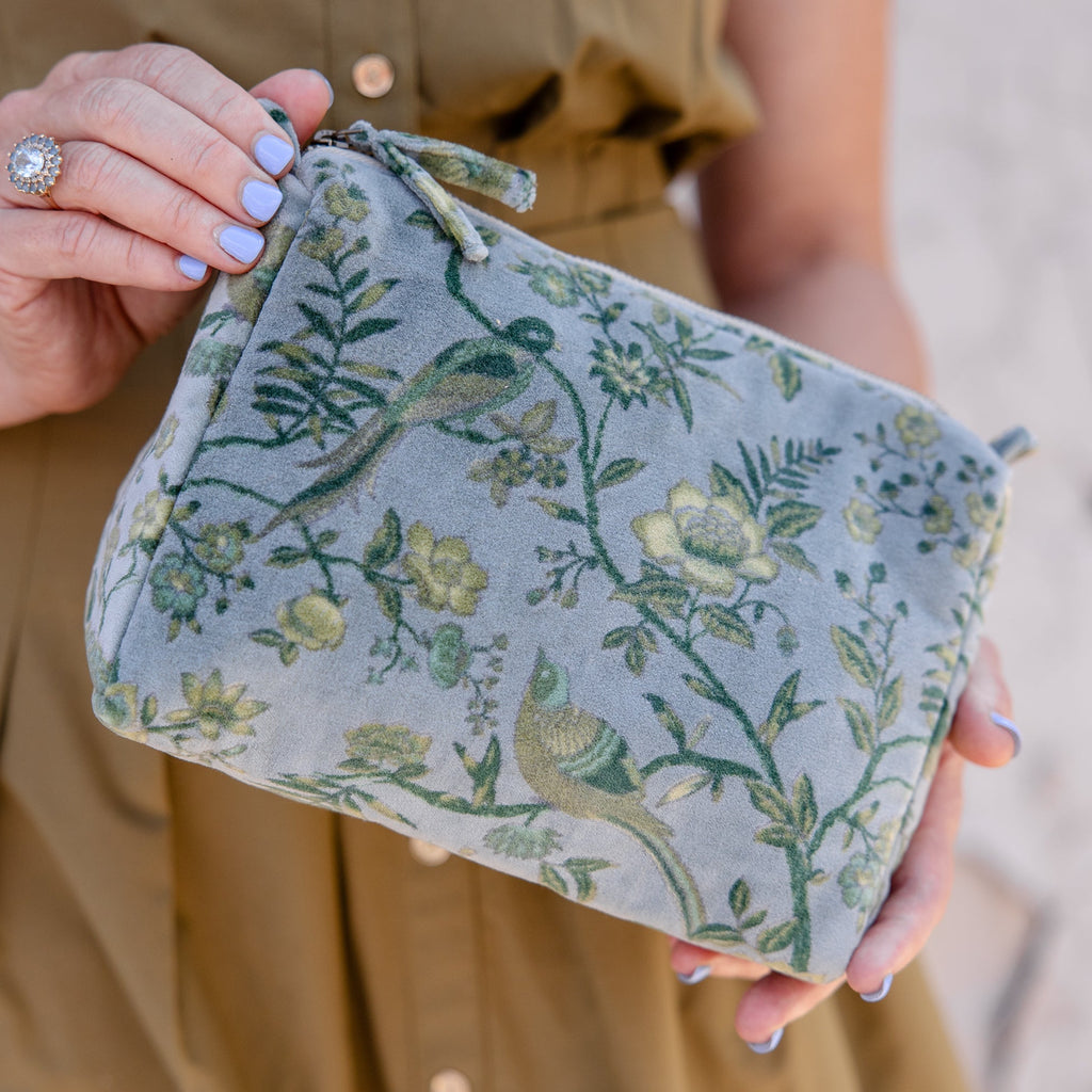 Verdant Meadow Velvet Cosmetic Pouch-Small