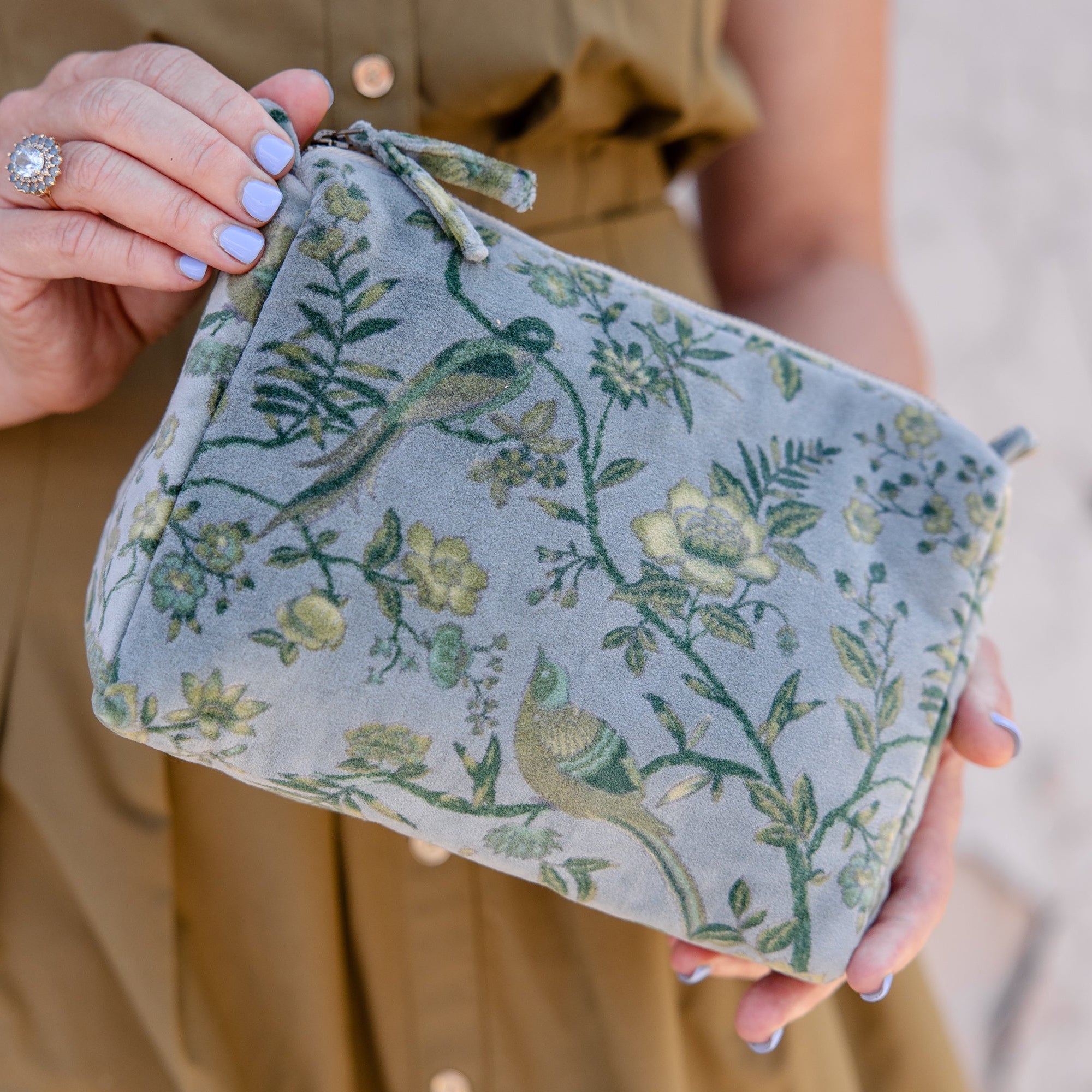 Verdant Meadow Velvet Cosmetic Pouch-Small