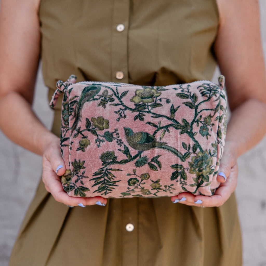 Blush Garden Velvet Cosmetic Pouch-Small