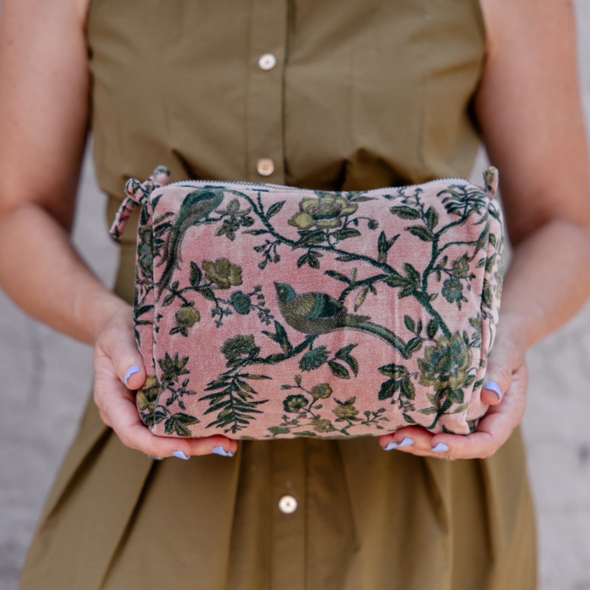 Blush Garden Velvet Cosmetic Pouch-Small