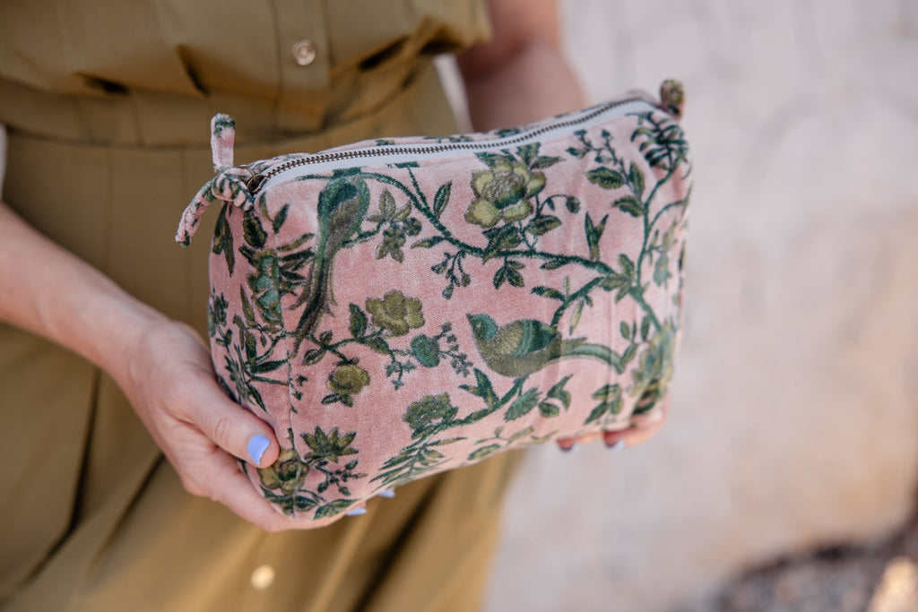Blush Garden Velvet Cosmetic Pouch-Small