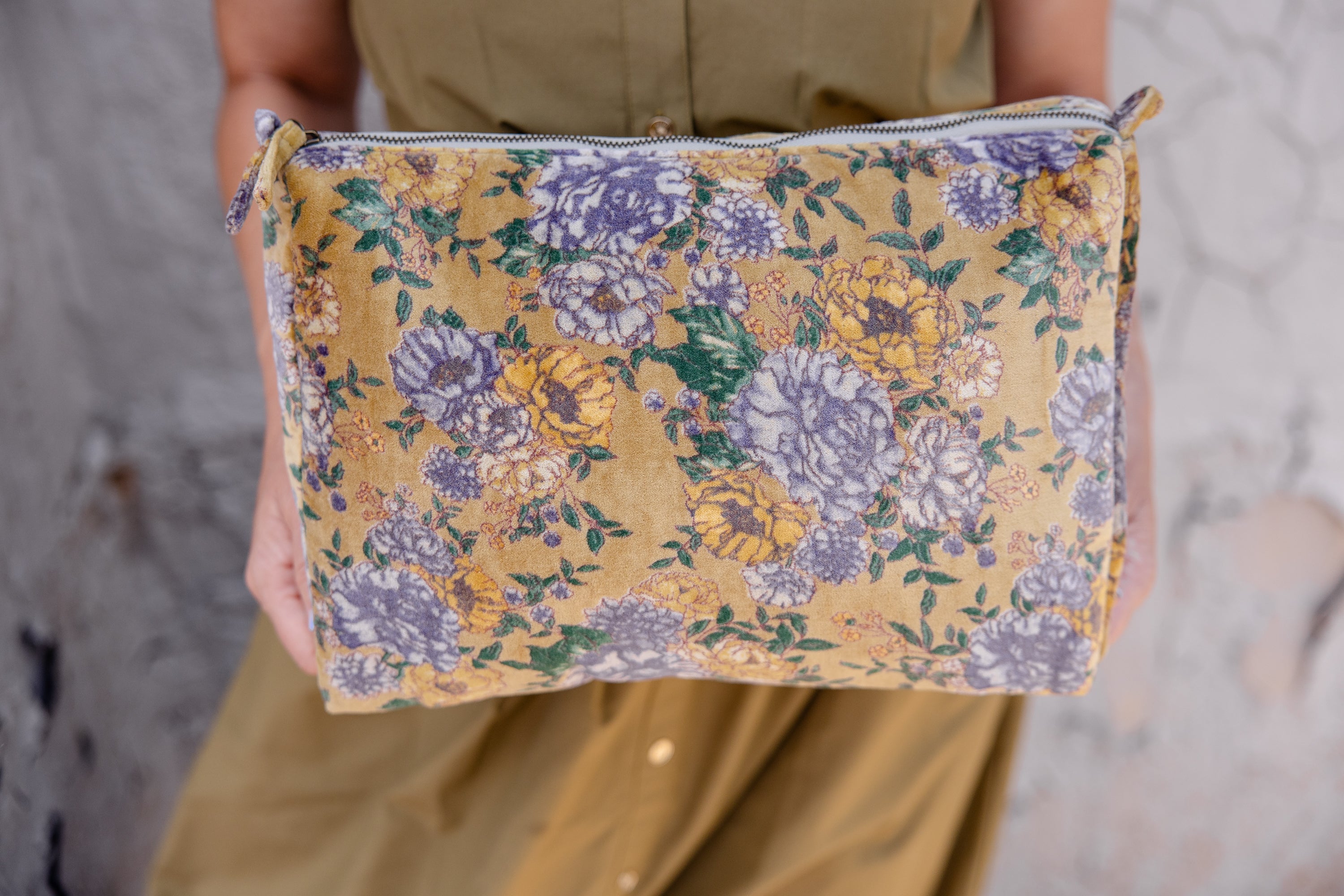 Golden Meadow Velvet Cosmetic Pouch-Large