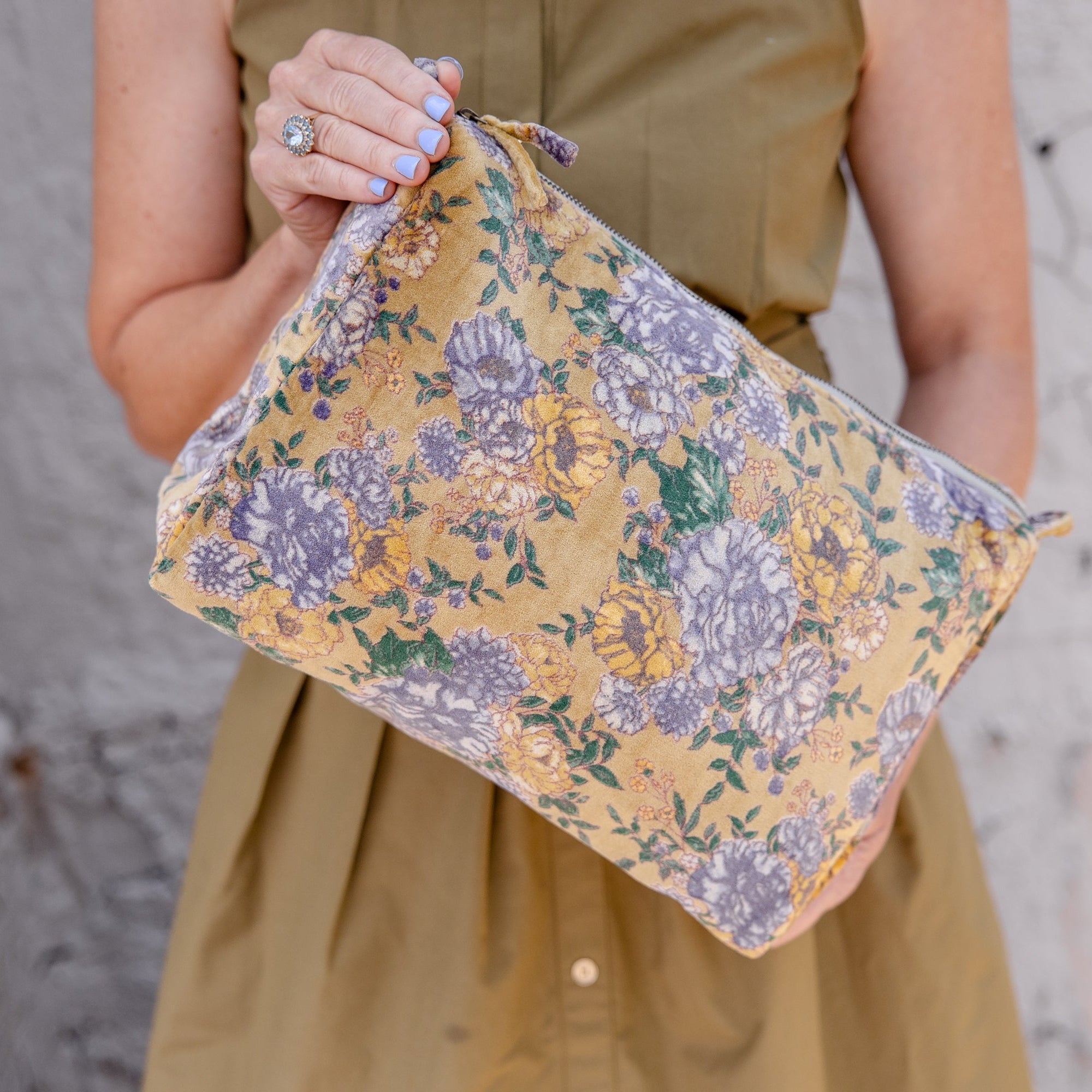 Golden Meadow Velvet Cosmetic Pouch-Large