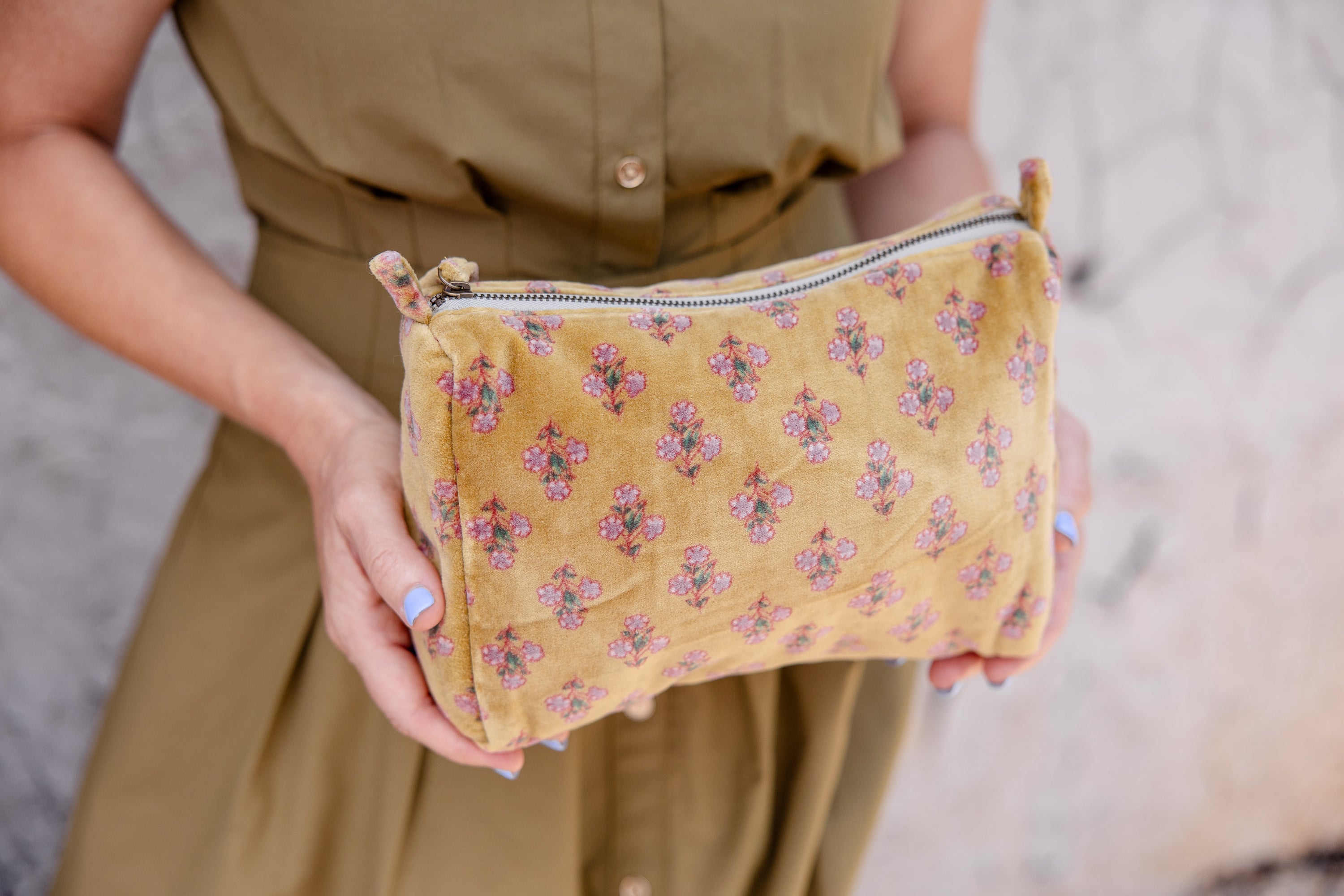 Marigold Bloom Velvet Cosmetic Pouch-Small
