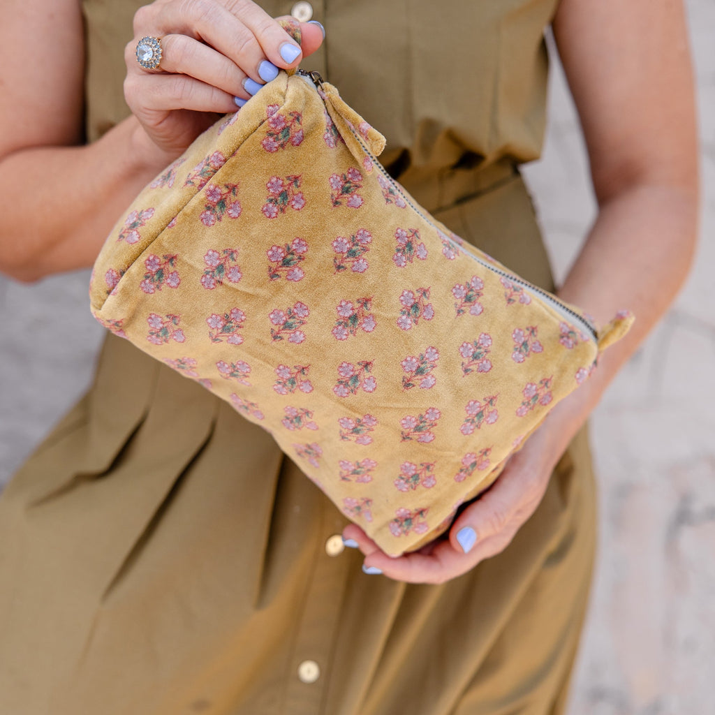 Marigold Bloom Velvet Cosmetic Pouch-Small