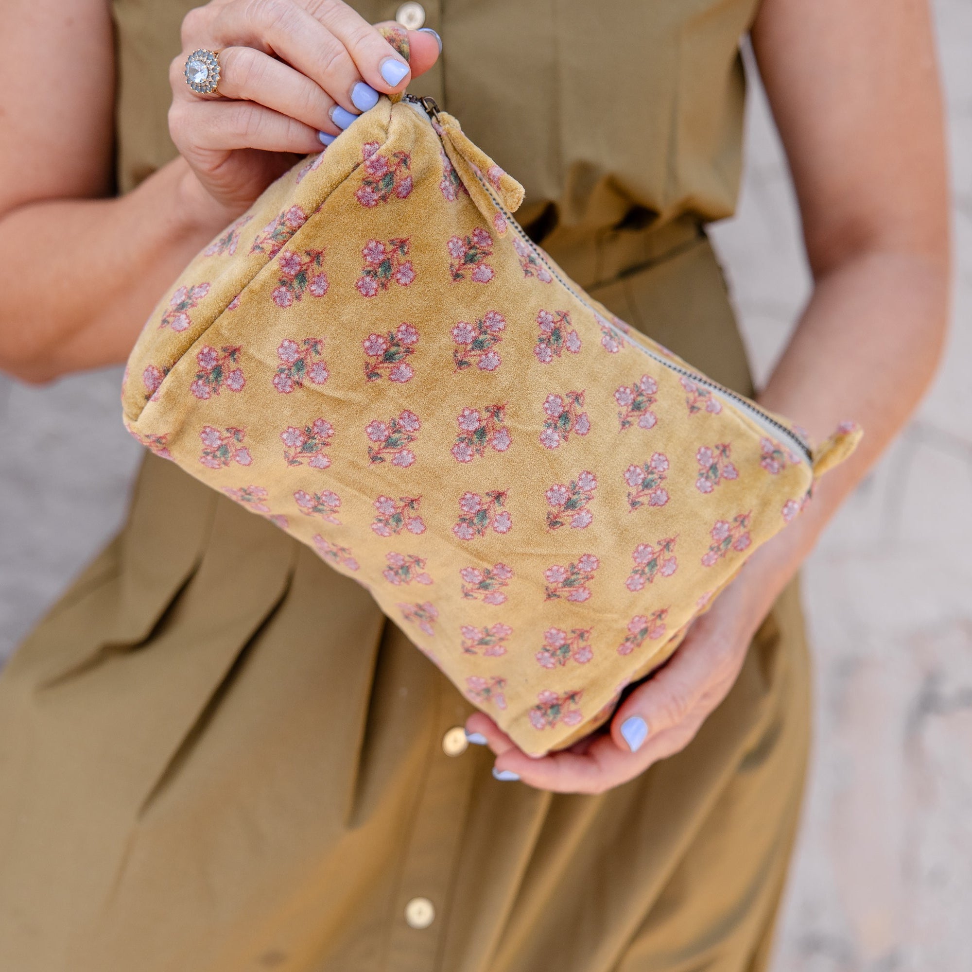 Marigold Bloom Velvet Cosmetic Pouch-Small