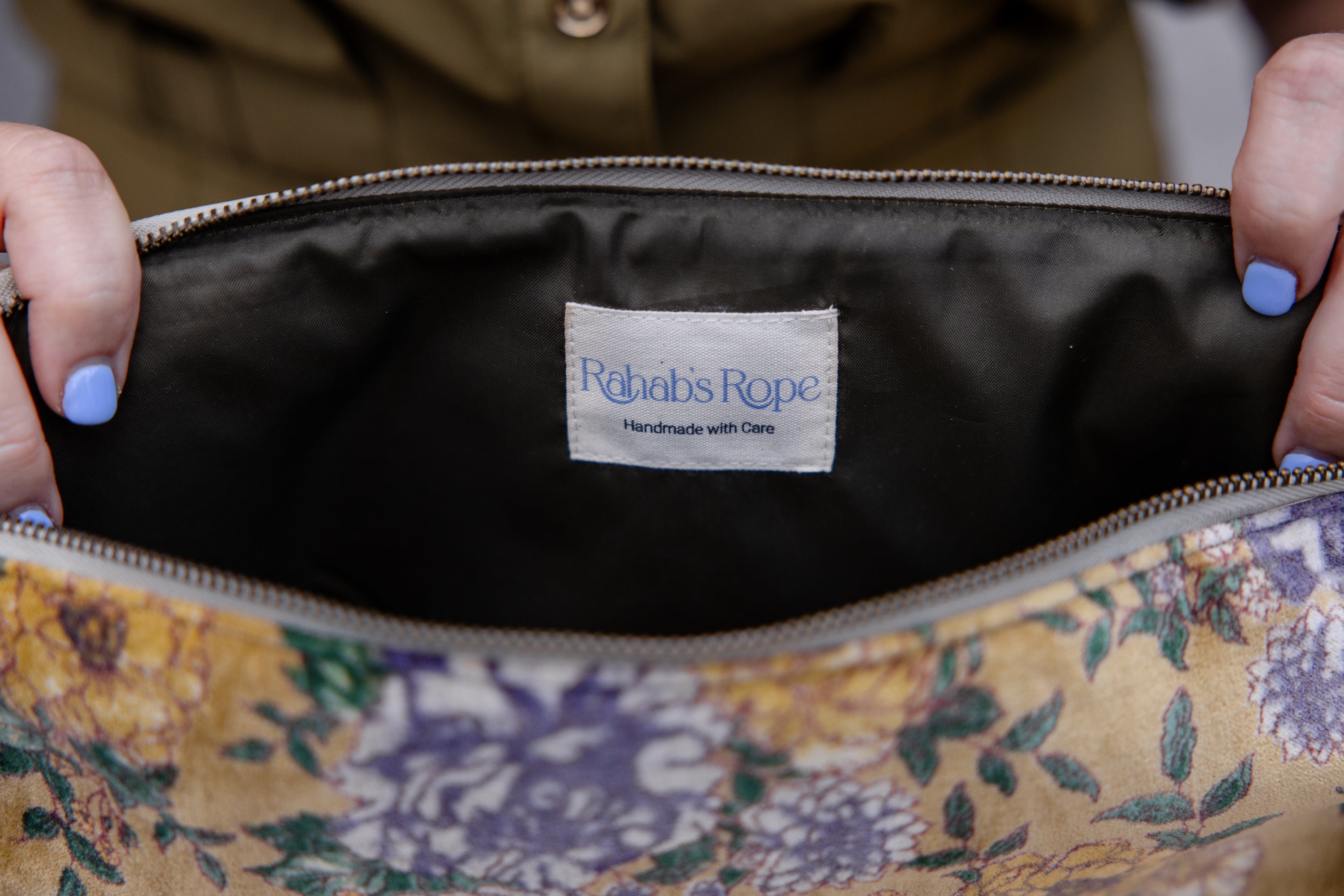 Golden Meadow Velvet Cosmetic Pouch-Large