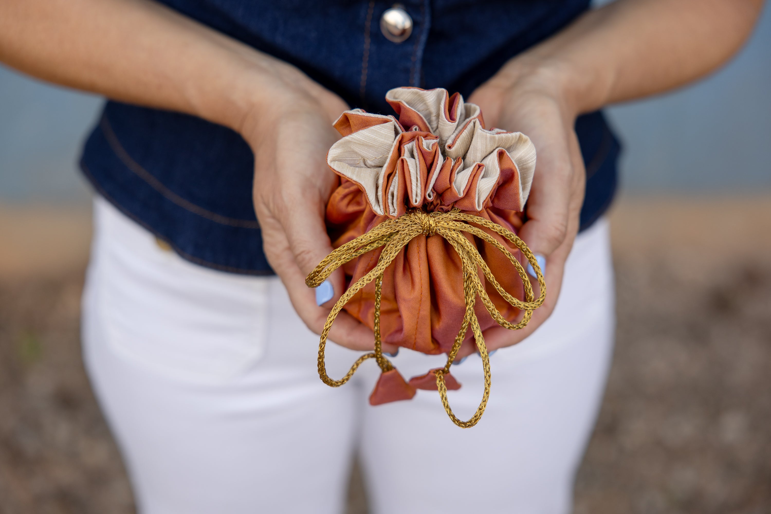 Peach/Linen Travel Jewelry Bag- Medium