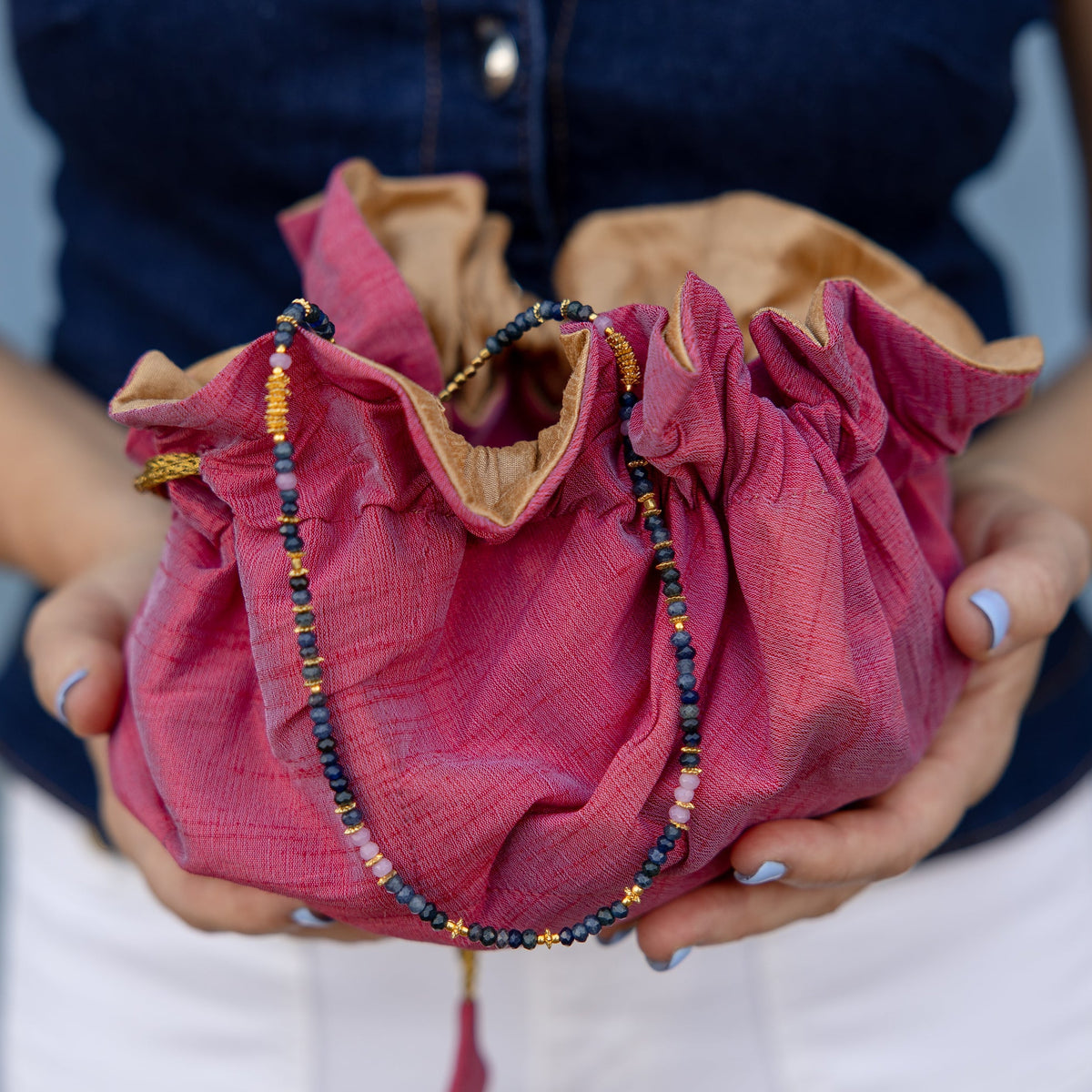 Rhubarb/Champagne Travel Jewelry Bag- Large