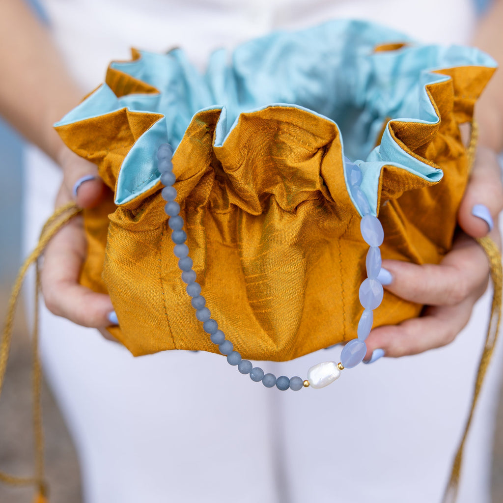 Mustard/Mint Travel Jewelry Bag- Large