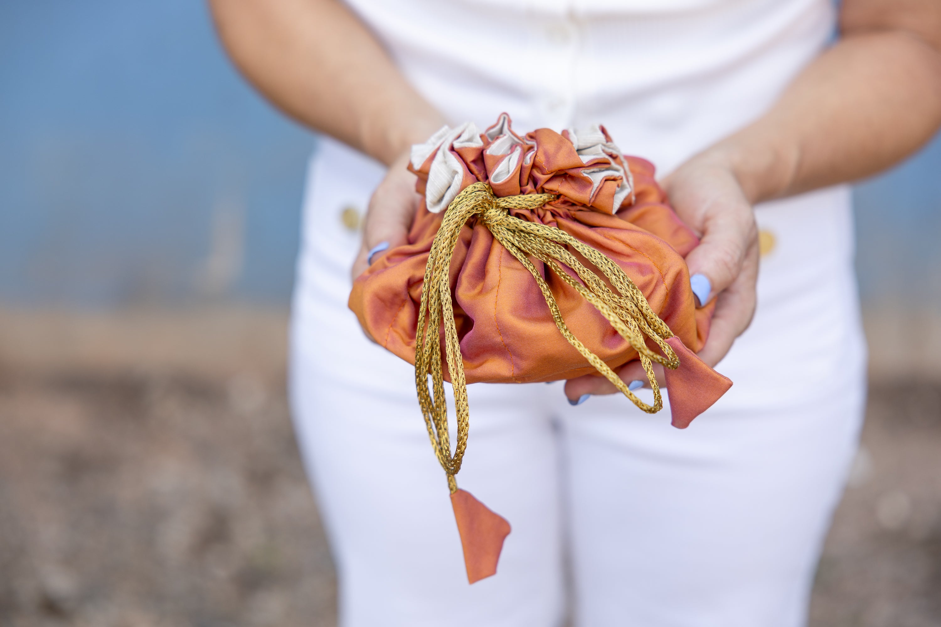 Peach/Linen Travel Jewelry Bag- Large
