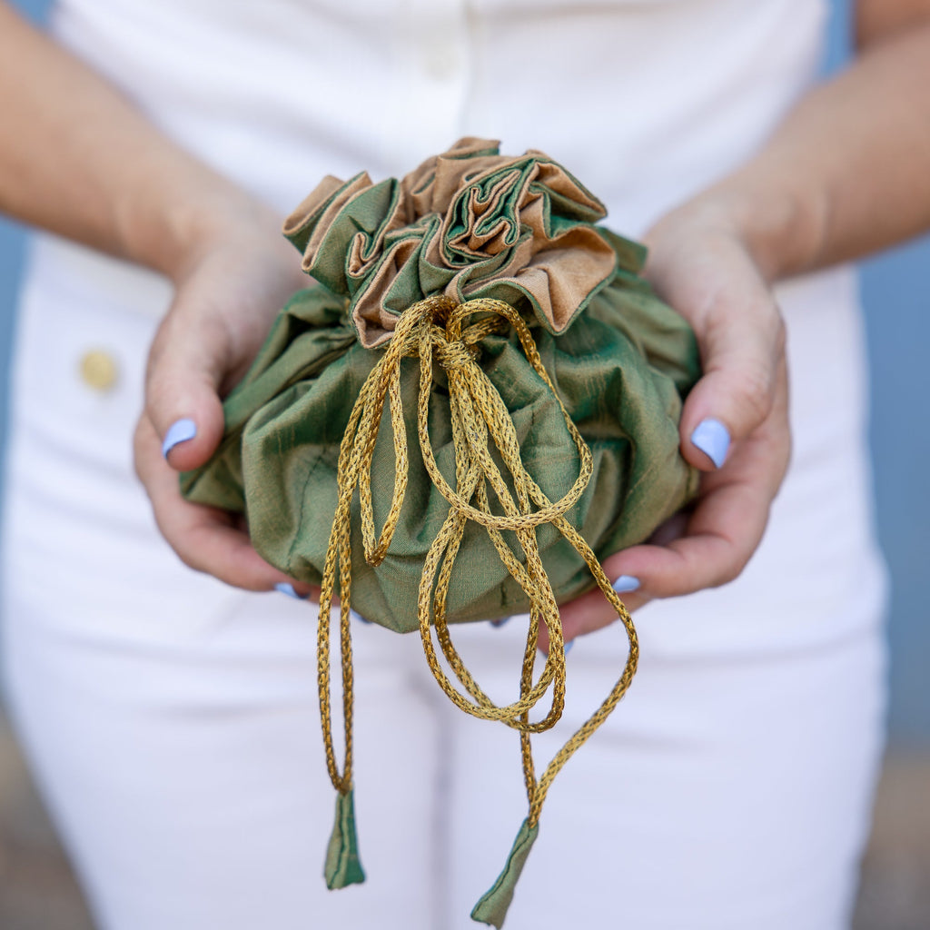 Moss/Champagne Travel Jewelry Bag- Medium