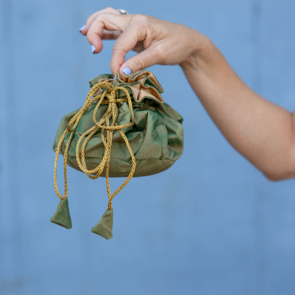 Moss/Champagne Travel Jewelry Bag- Medium