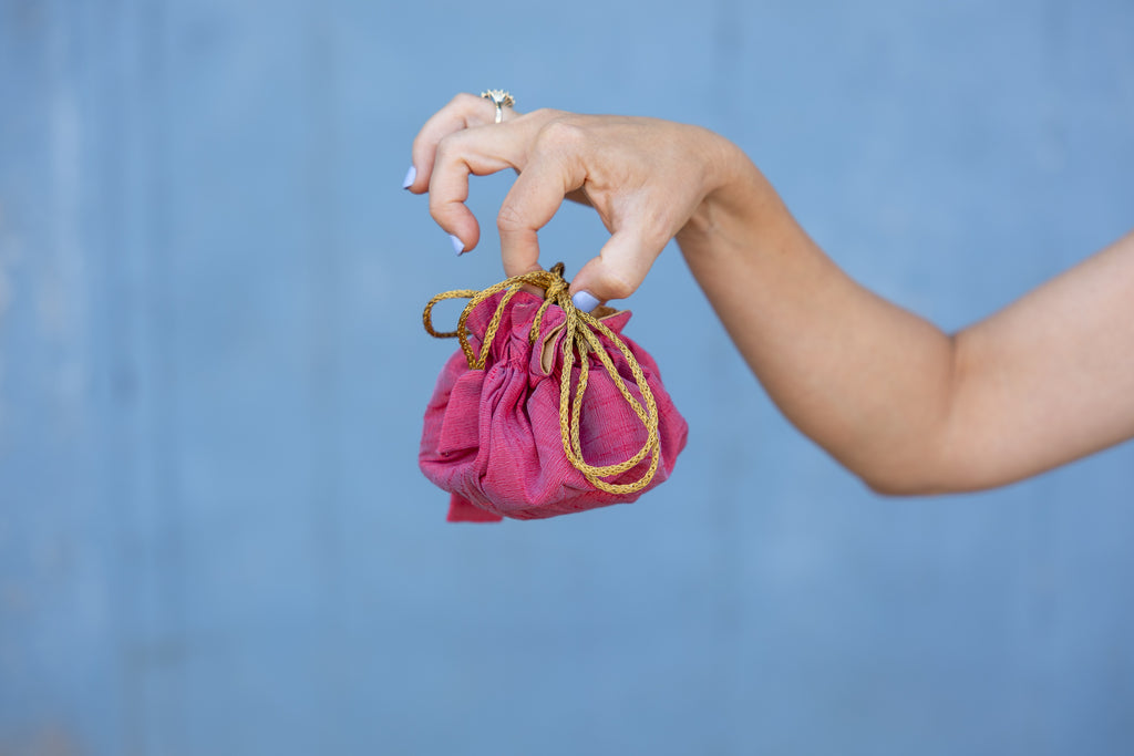 Rhubarb/Champagne Travel Jewelry Bag- Small