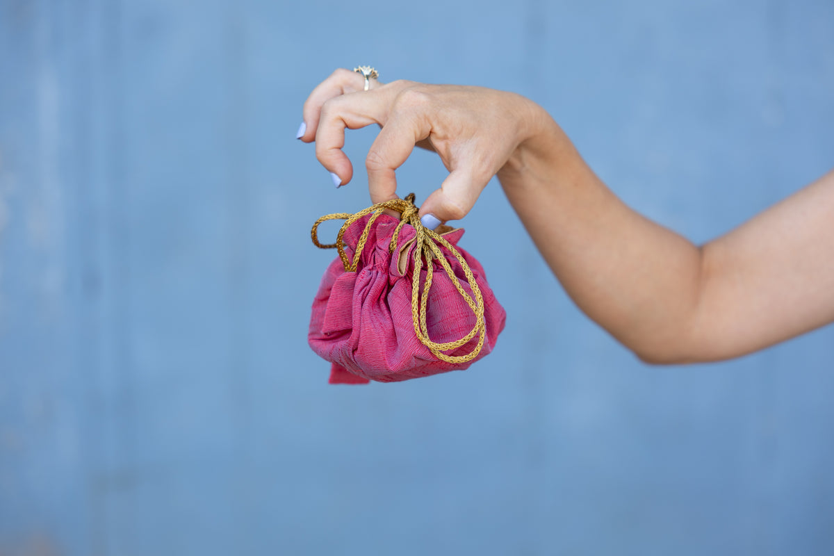 Rhubarb/Champagne Travel Jewelry Bag- Small