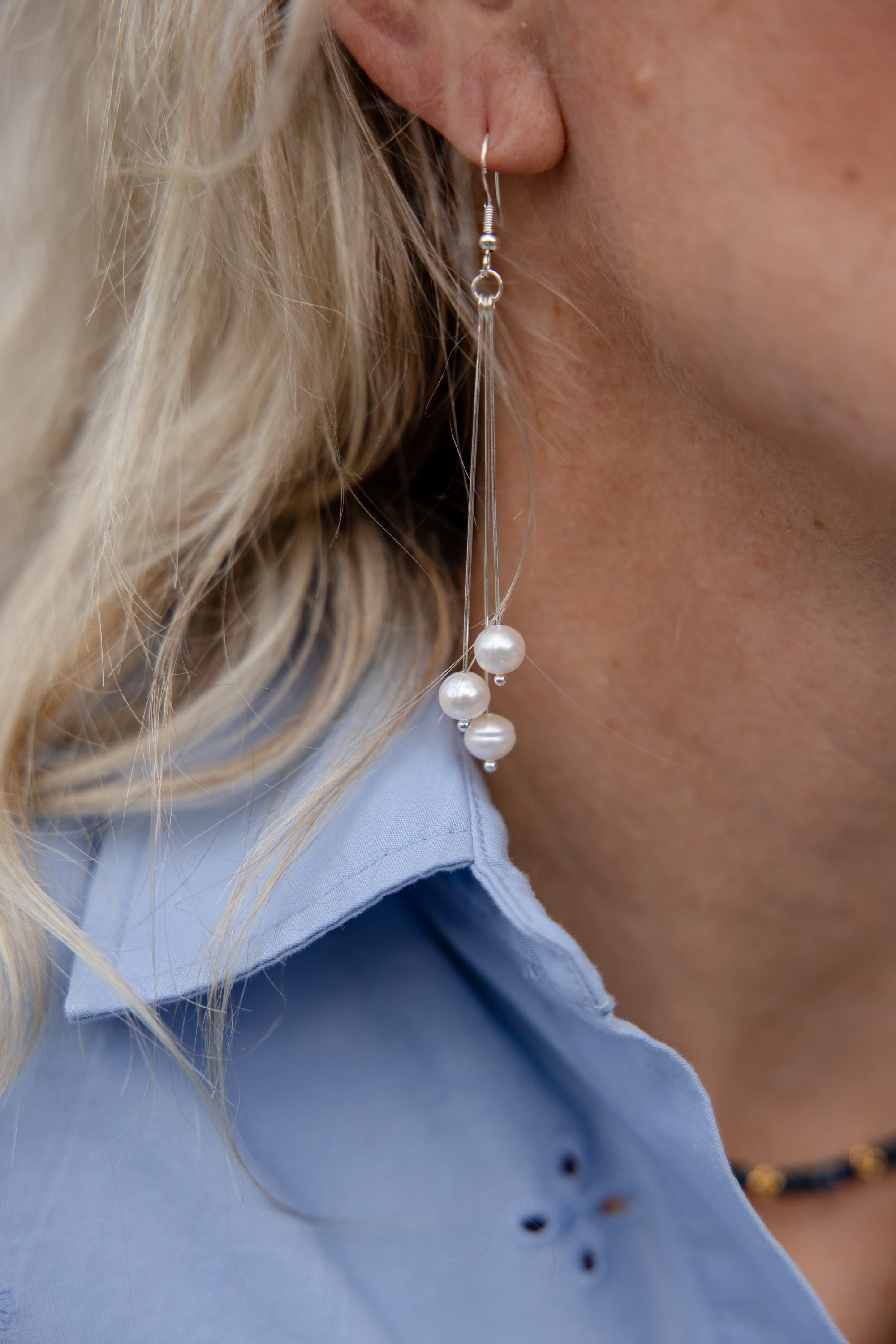 Shooting Star Pearl Earrings -Silver
