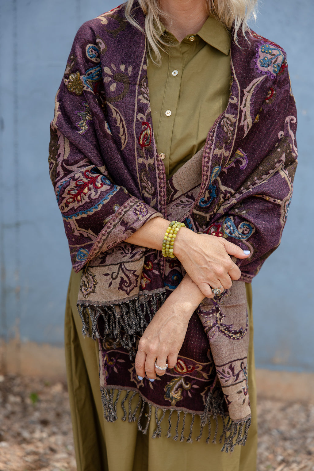 Woven Embroidered Wool Wrap