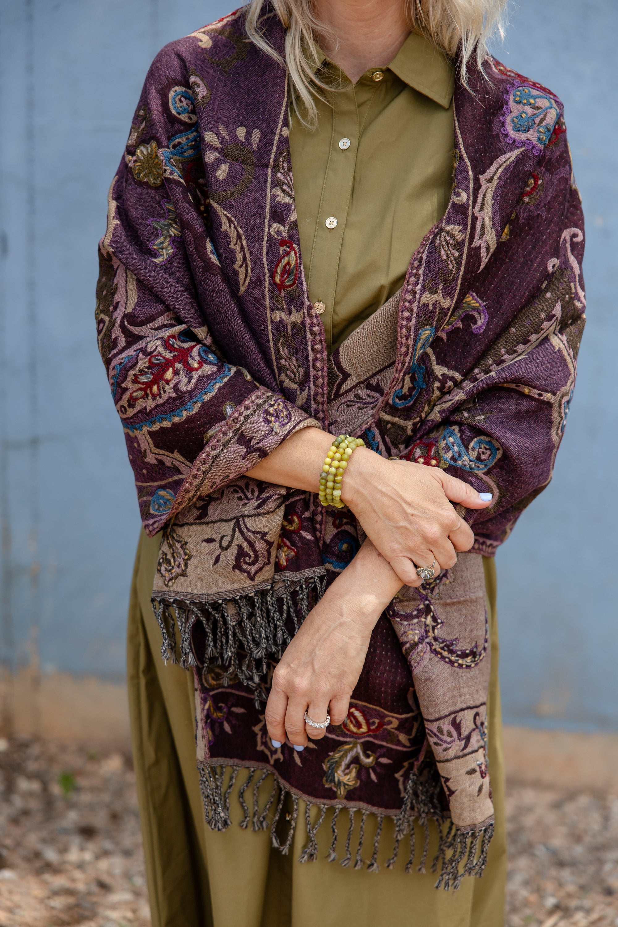 Woven Embroidered Wool Wrap