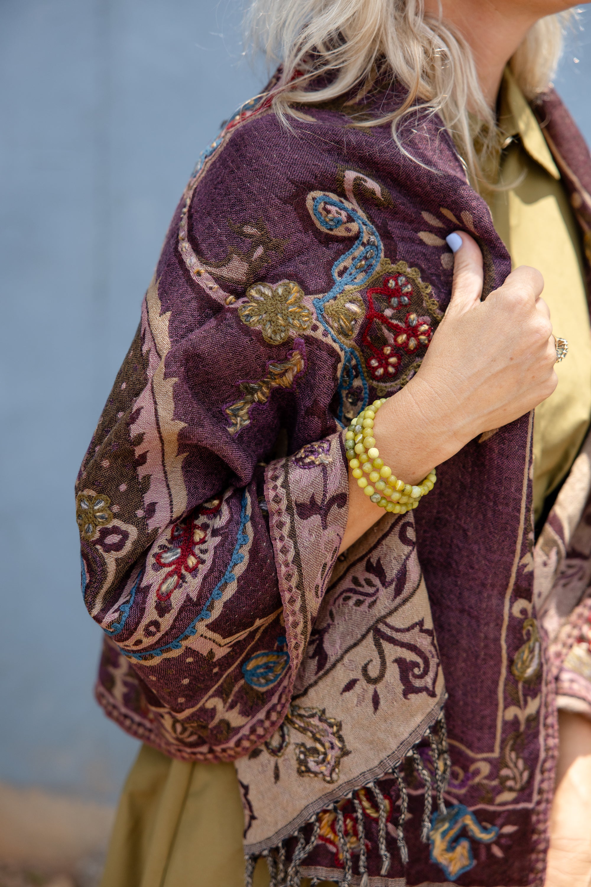 Woven Embroidered Wool Wrap