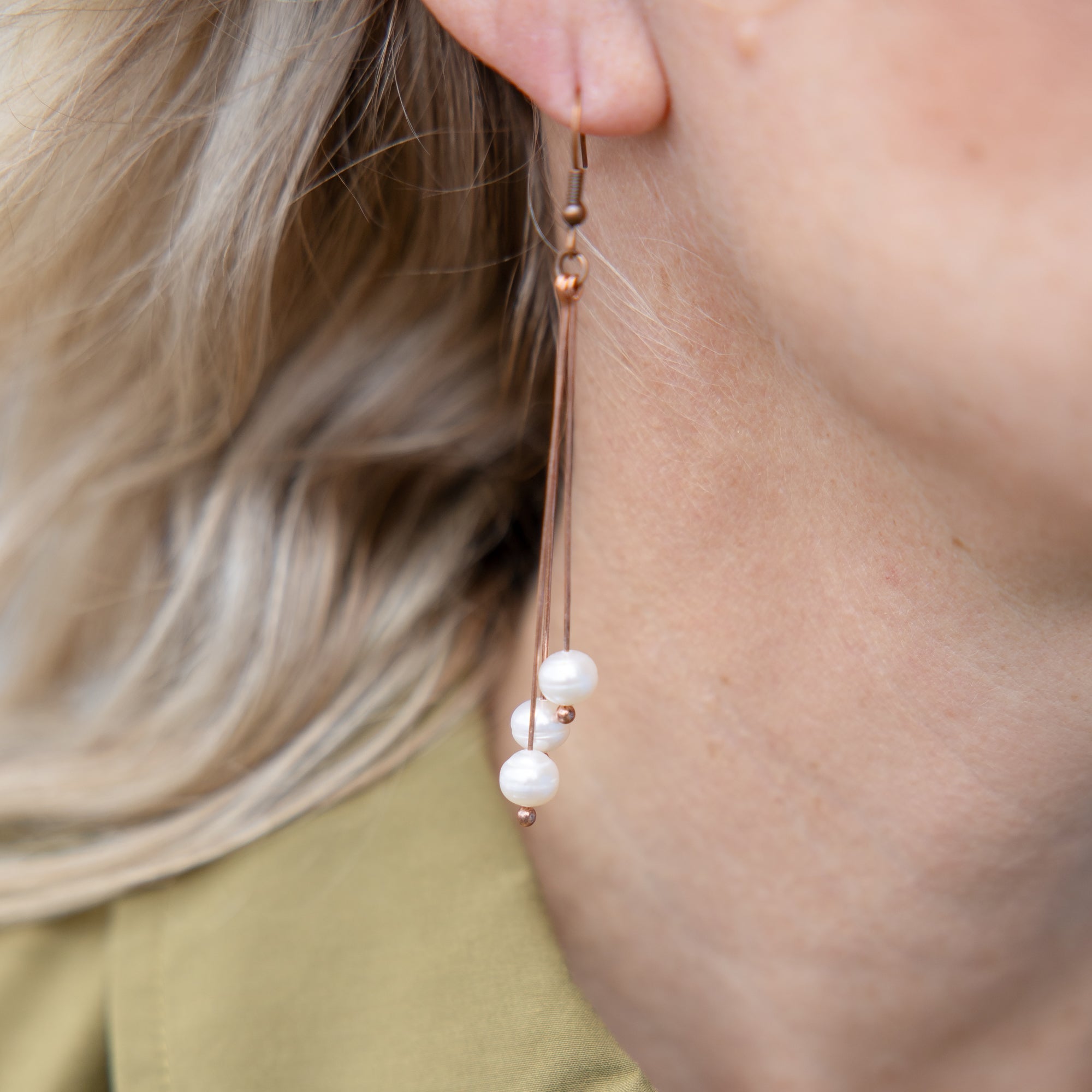 Shooting Star Pearl Earrings -Copper