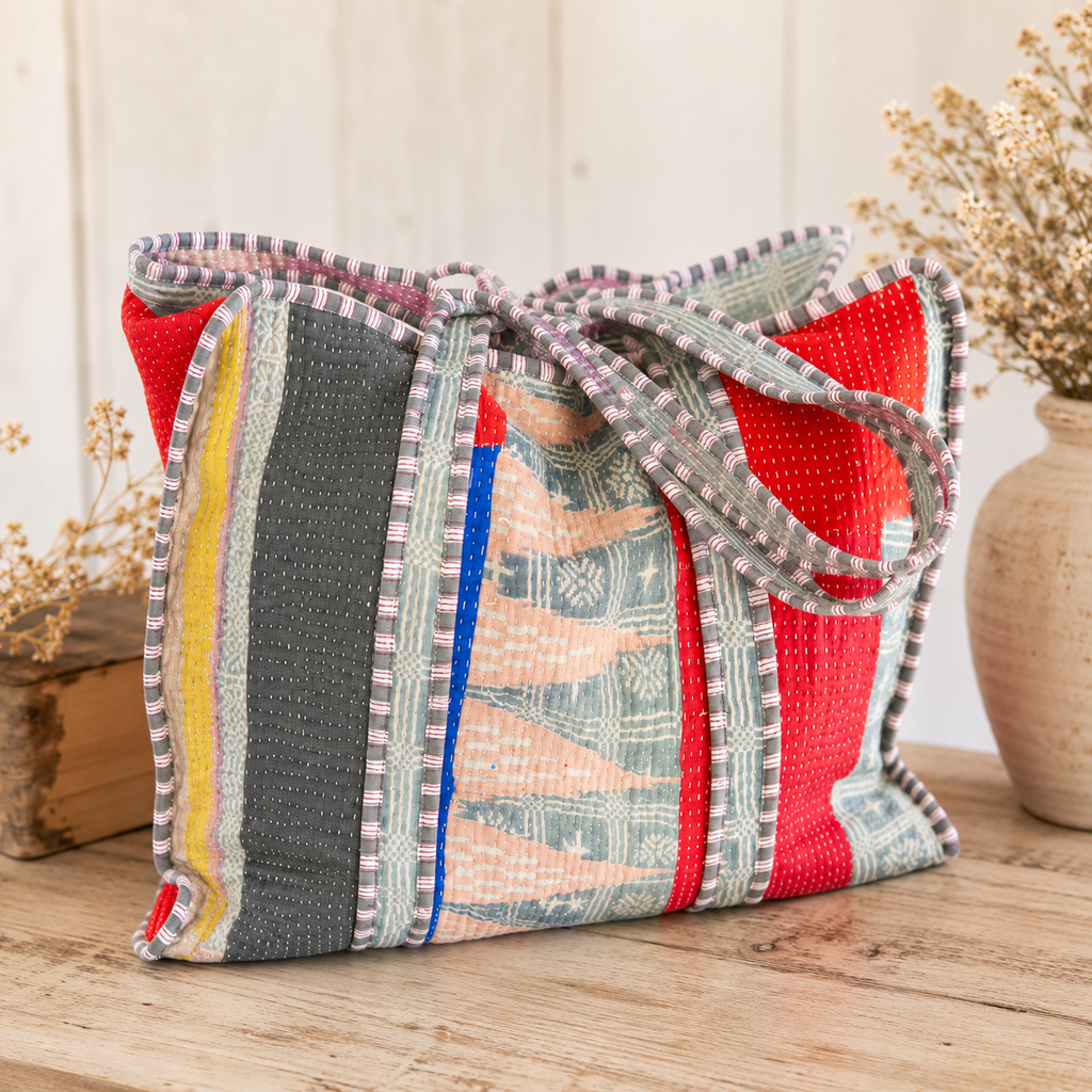 Vintage Threads Kantha Zipper Tote Bag