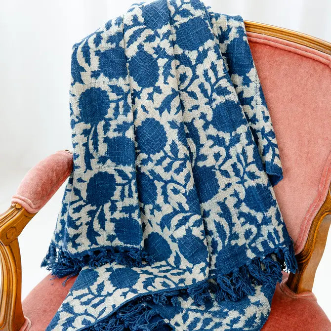 Indigo Fields Block Print Throw