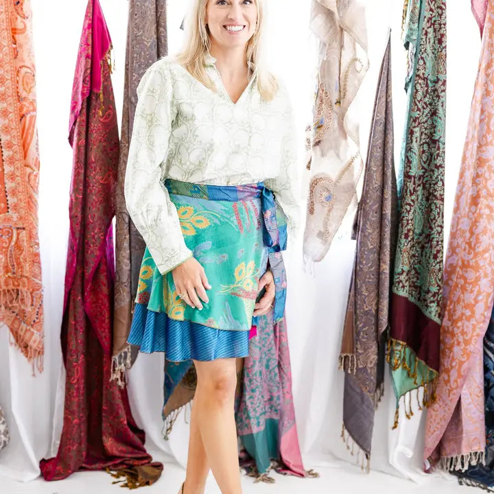 Short Reversible Wrap Silk Skirt