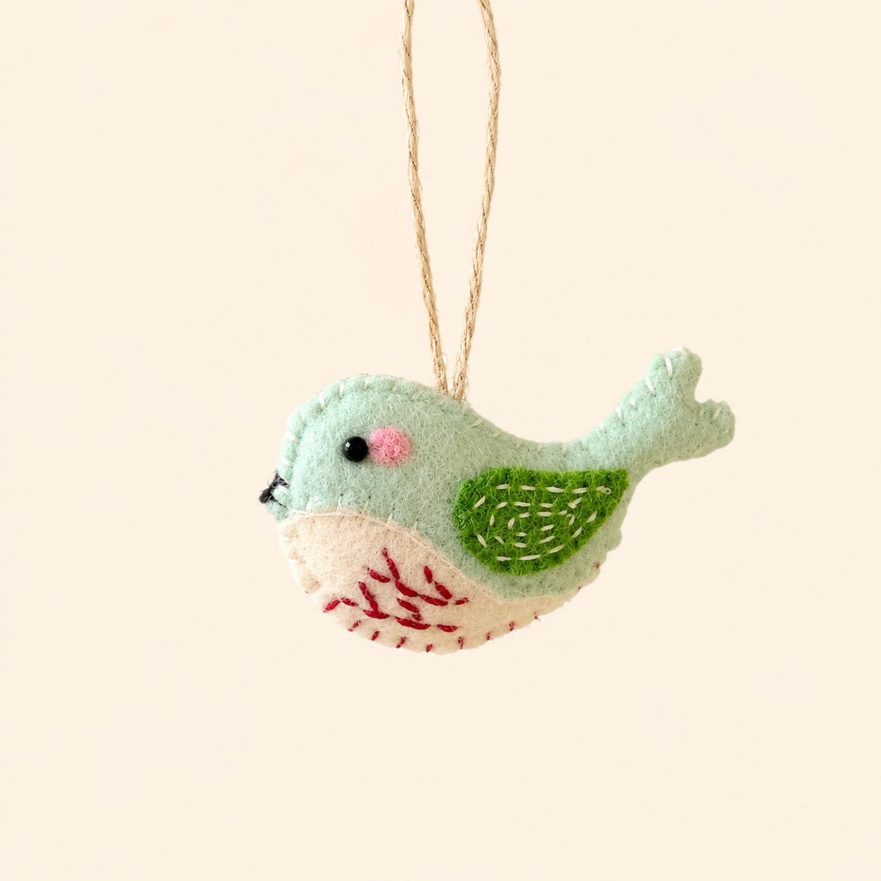 Mint Meadow Felted Wood Bird Ornament