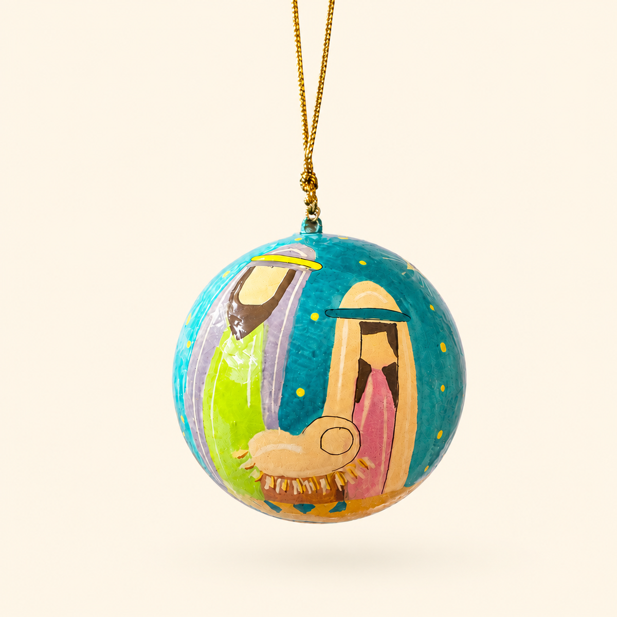 Colorful Hand Painted Paper Mache Nativity Ornament
