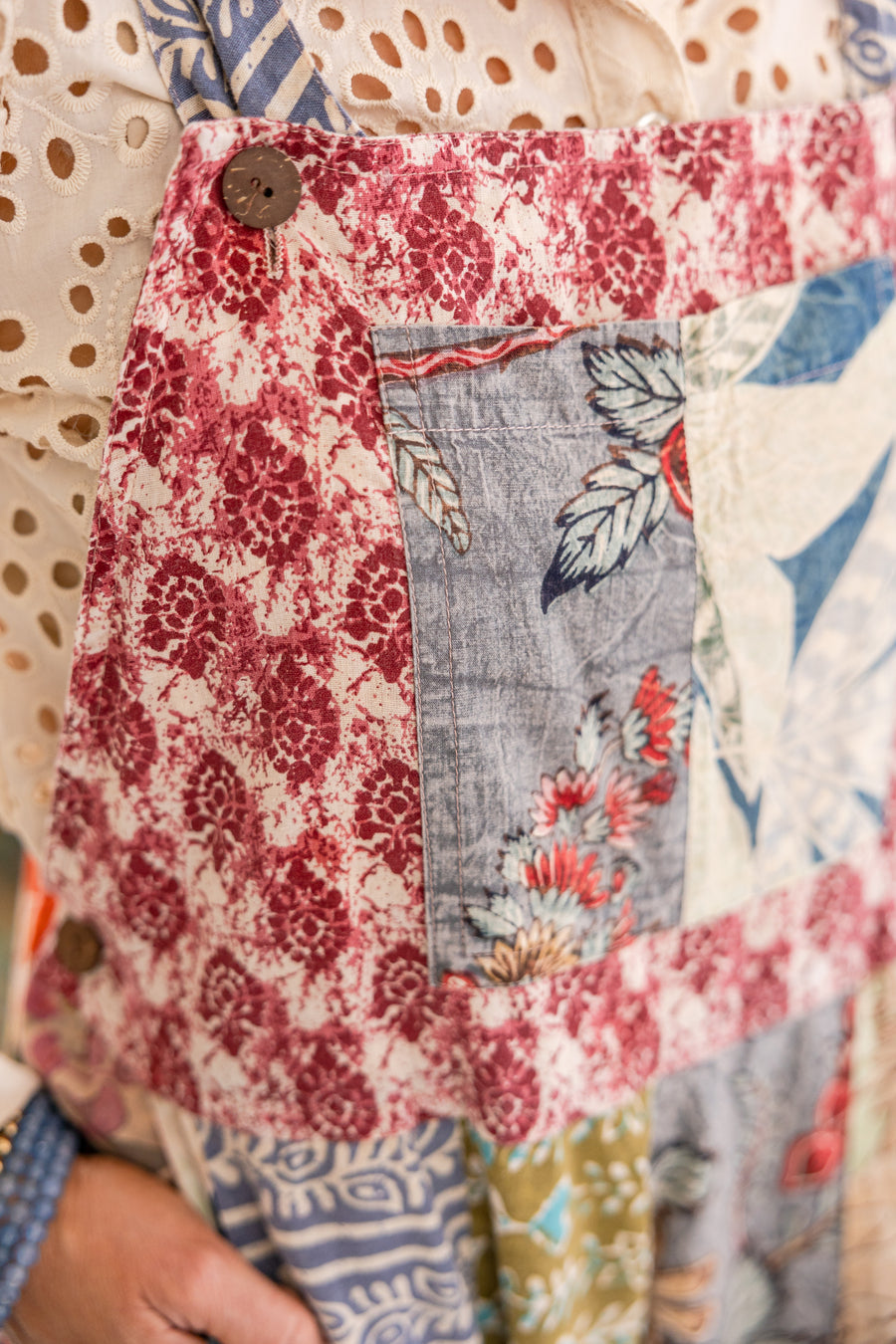 Botanical Motif Patchwork Printed Overalls