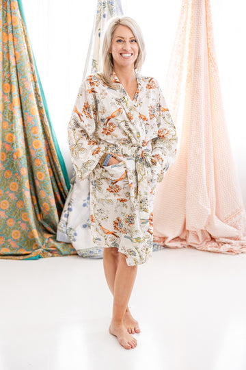 Birds of Paradise Cotton Robe Knee Length